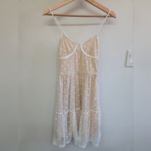 CAUTION TO THE WIND White Delicate Sheer Polka Dot Dress, Small